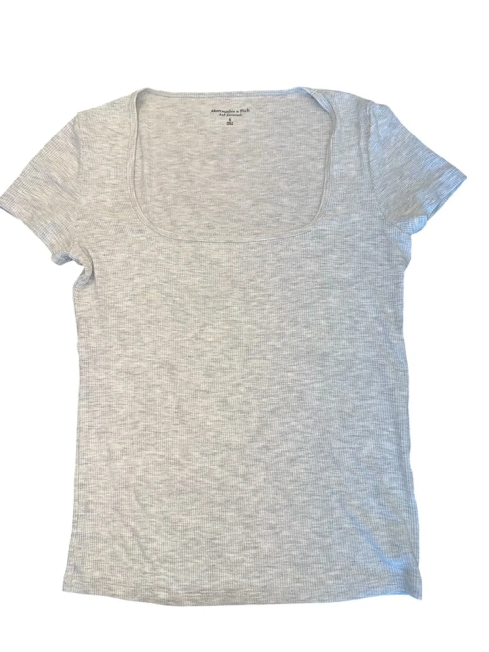 Abercrombie A&F Essentials Ribbed Square Neck Tee Gray Short Sleeve Tuckable S - Picture 2 of 7
